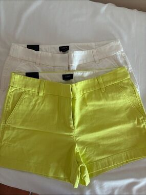 J. Crew Lime Yellow and White Chino Shorts Duo